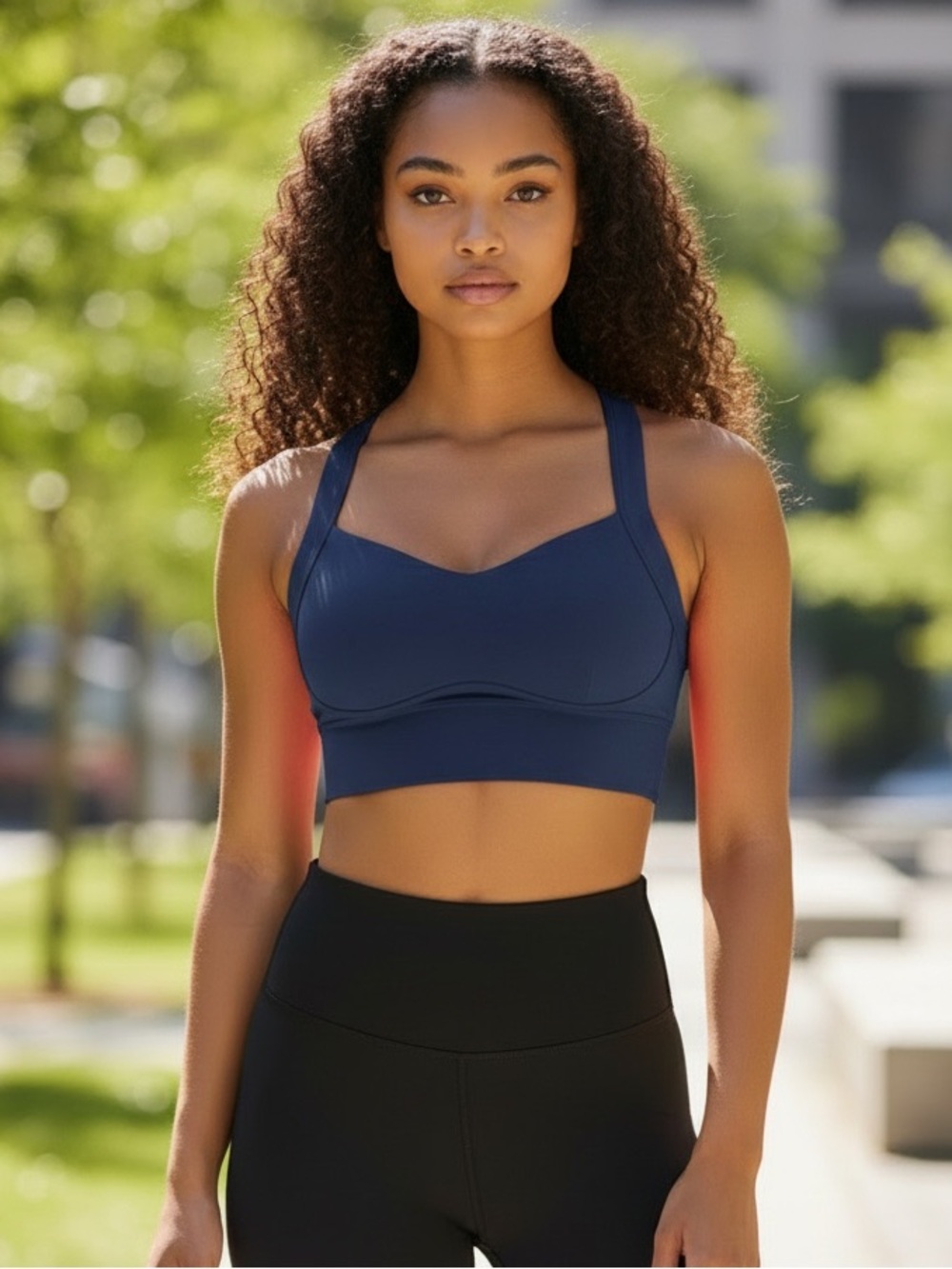 Women’s Seamless Sports Bra W/Crisscross Back Navy Blue High Impact Size-XL NIB